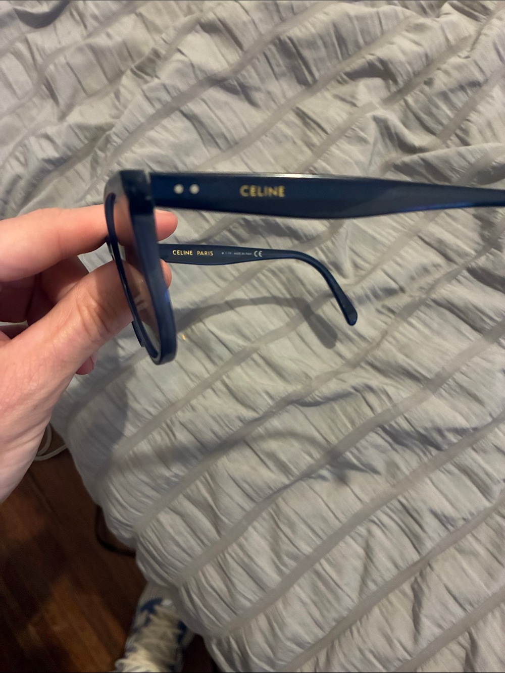 Celine Navy Blue Round Sunglasses with Gold Logo - Picture 4 of 4